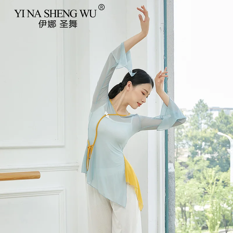 New Style Long-sleeved Classical Dance Gauze Women's Ethnic Rhyme Performance Shirt Performance Tops Practice Practice Clothes