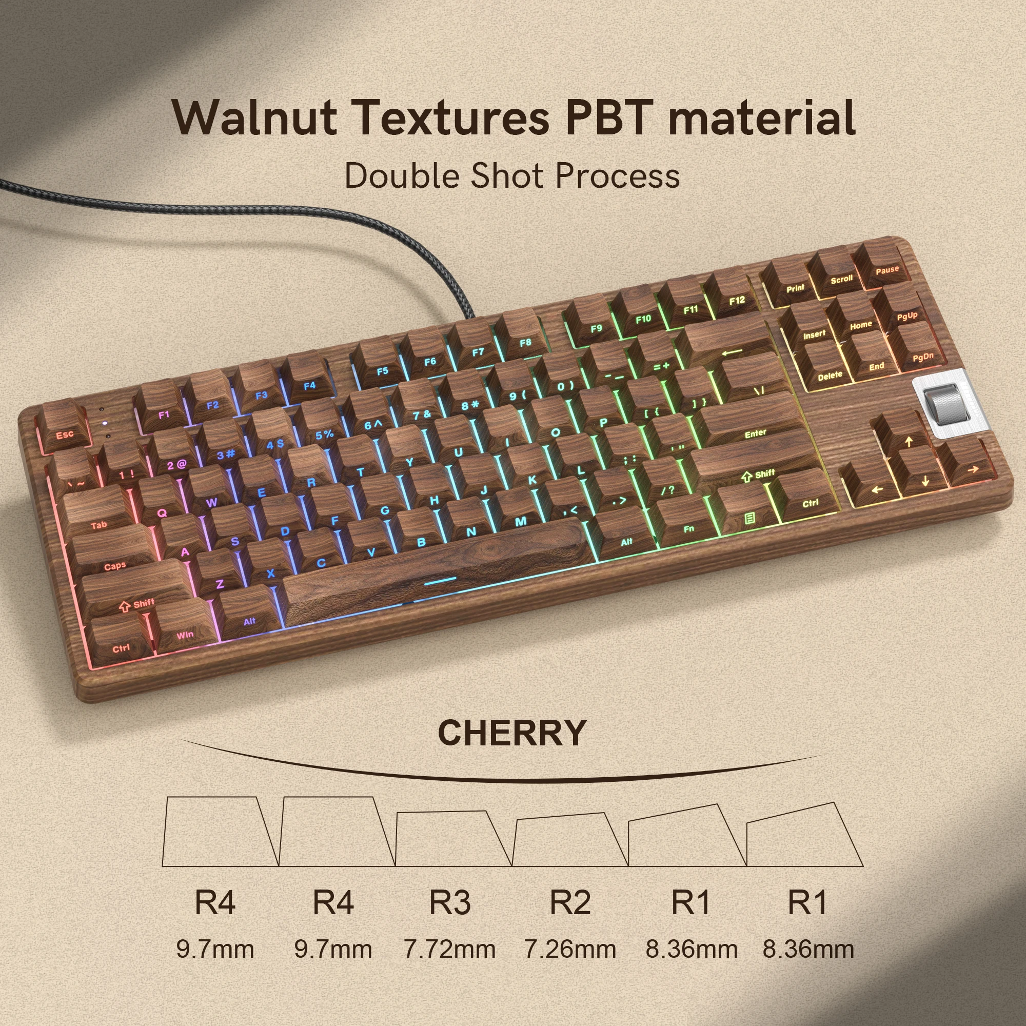 Imagem -06 - Walnut Wood Theme Teclado Mecânico para Jogos Teclado Gamer com Fio Rgb Backlit Hot Swap Junta com Fio Win Mac F87