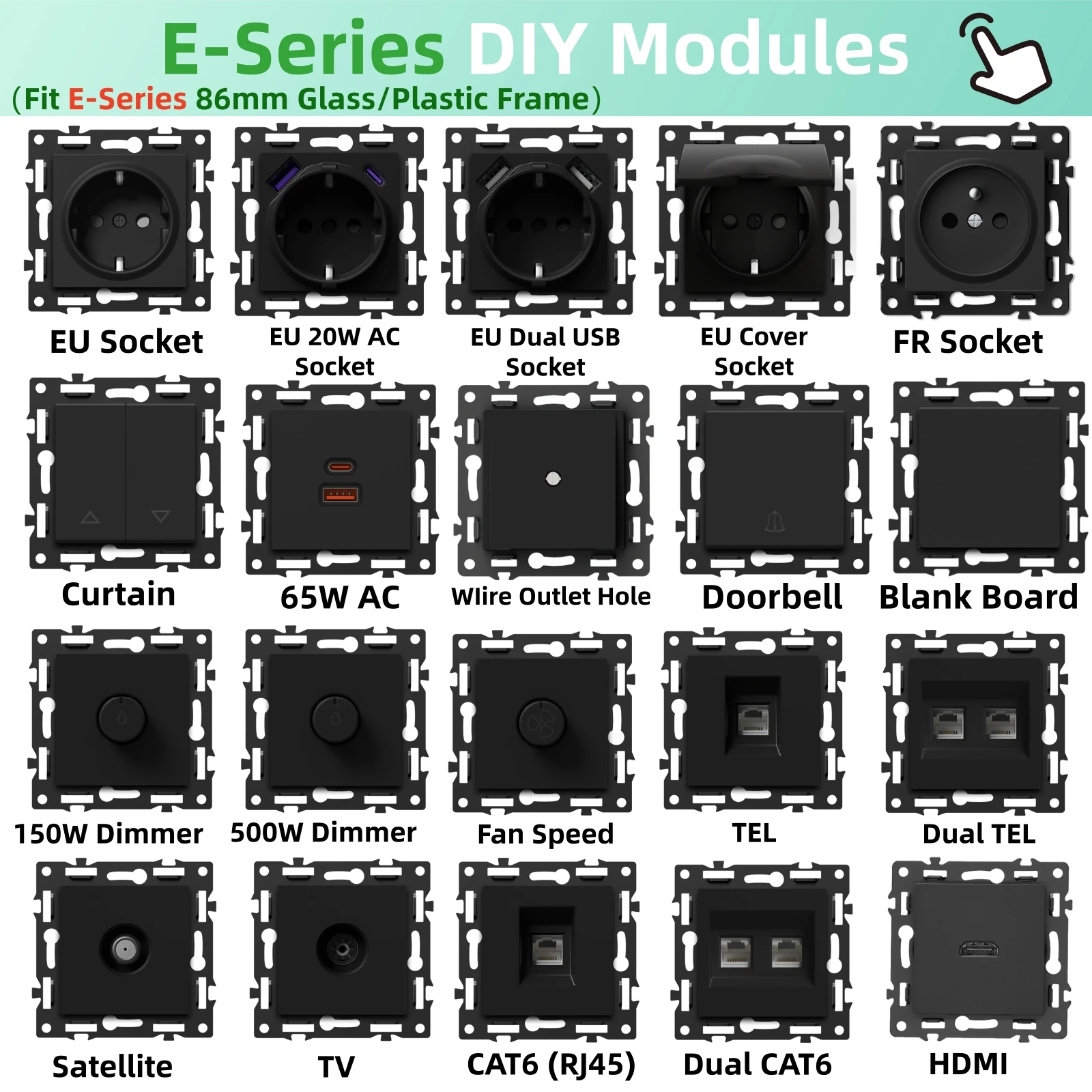 BSEED WIFI Click Switch Module Smart Light Switch Parts Shutter Curtain  Plastic Frame DIY Combination Wall Sockets Key E-Series