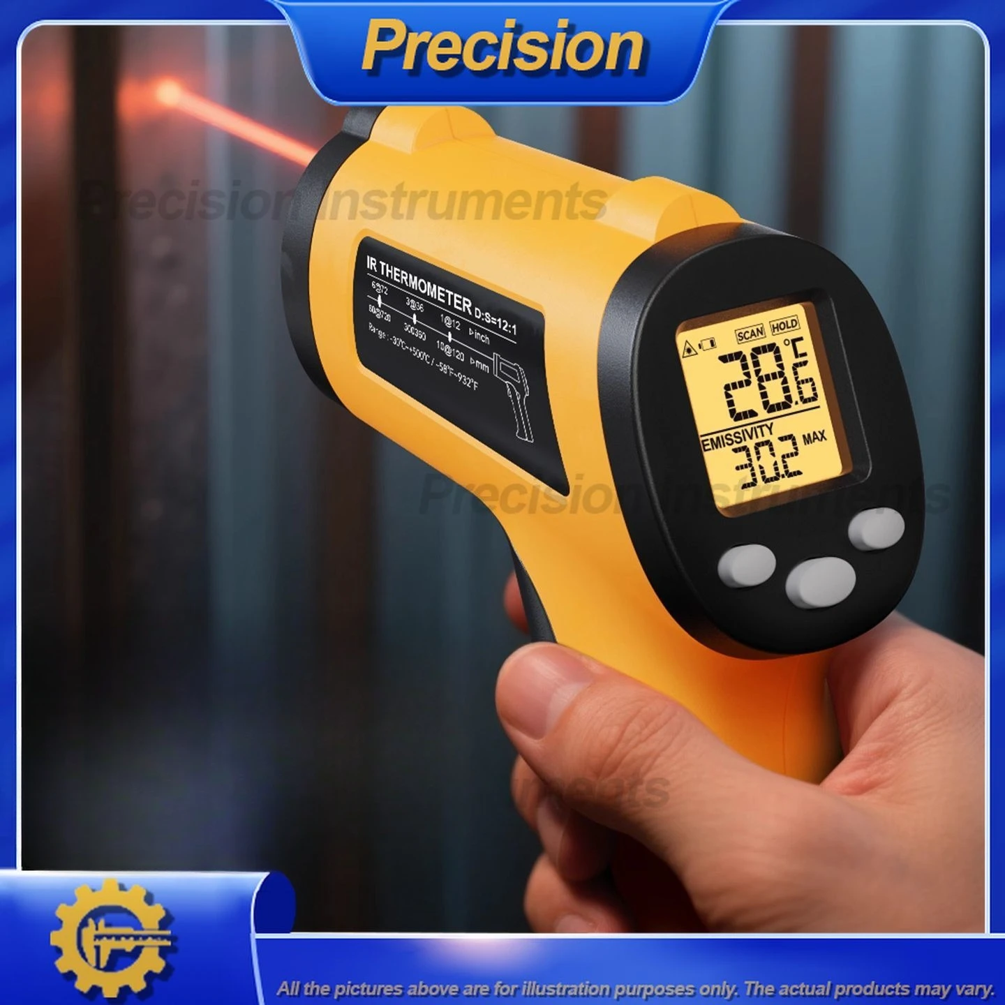2026 Digital Infrared Thermometer for Industrial High Precision Temperature Measurement Electronic Gun for Water Oil Kitchen