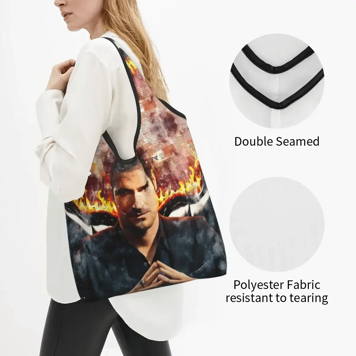 Funny Printing Cool Lucifer Morningstar Tote Shopping Bag Portable Shopper Shoulder Devil Fan Handbag