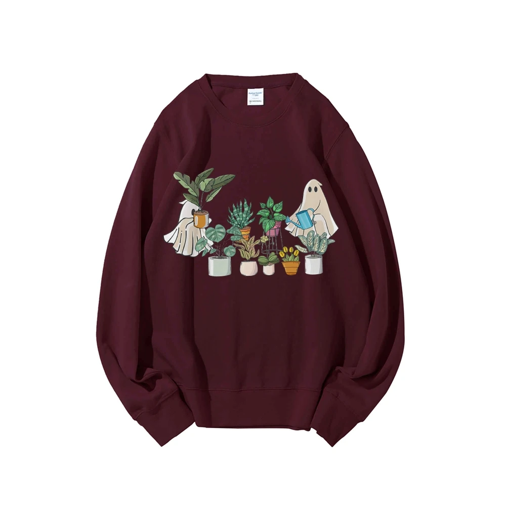 Ghost Potted Plant Flower Print T-Shirt Czysta bawełna Wysokiej jakości luźne ramię Crew Neck Pullover Projektant Nowy trend Bluza