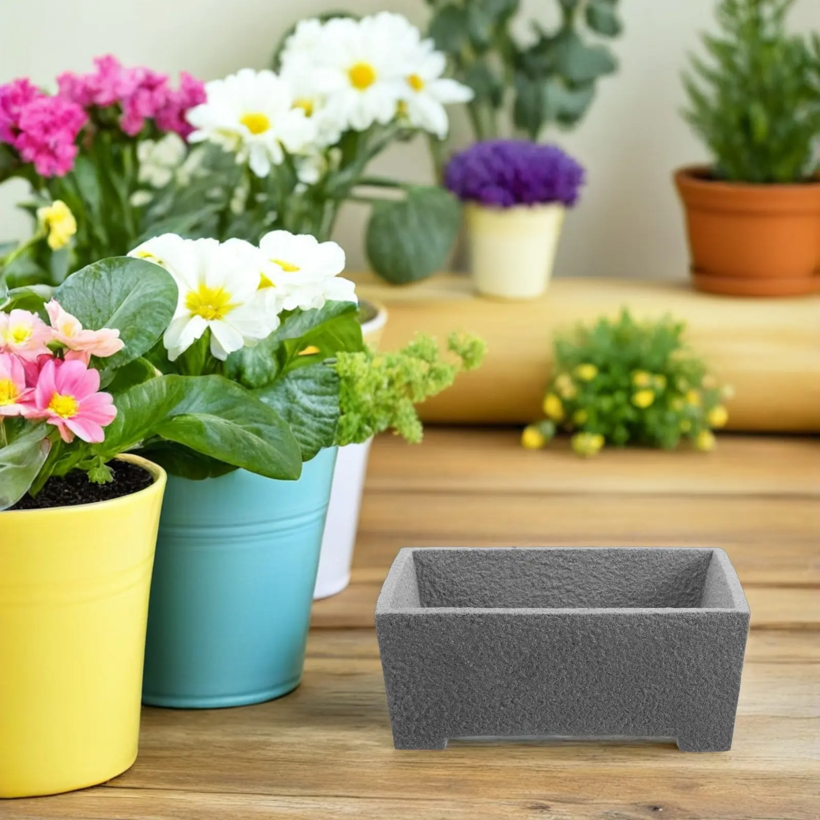 Stone Flower Pot Rectangle Flower Planter Container Succulent Cactus Bonsai Tree Pot Home Office Garden Table Decoration