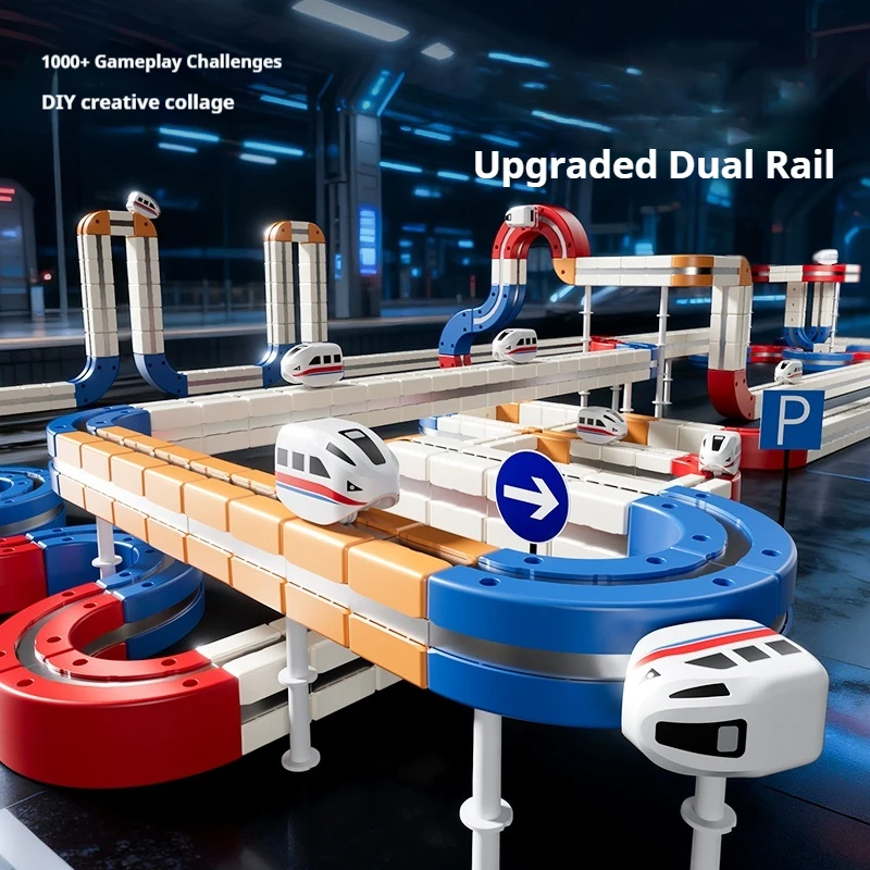 Magnetyczna torba z klockami DIY, edukacyjna zabawka dla dzieci, szybki pociąg, niezależna od pilota, tor kolejowy, prezent świąteczny dla dzieci.