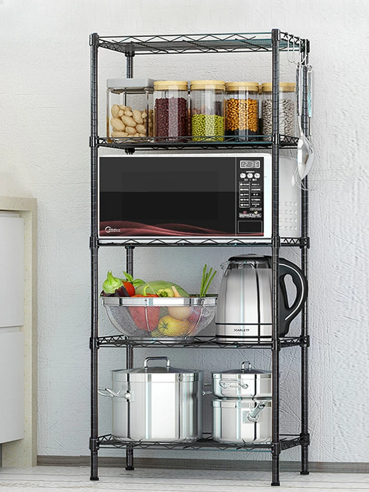 Floor-to-ceiling, multi-layer microwave oven, storage shelf, living room, household pots and pans, spice rack, storage shelf