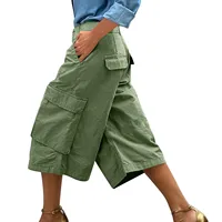 New Quick Dry Hiking Womens Athletic Cargo Casual Loose Wide-leg Pants 3/4 Knee Length Outdoor Riding Trousers