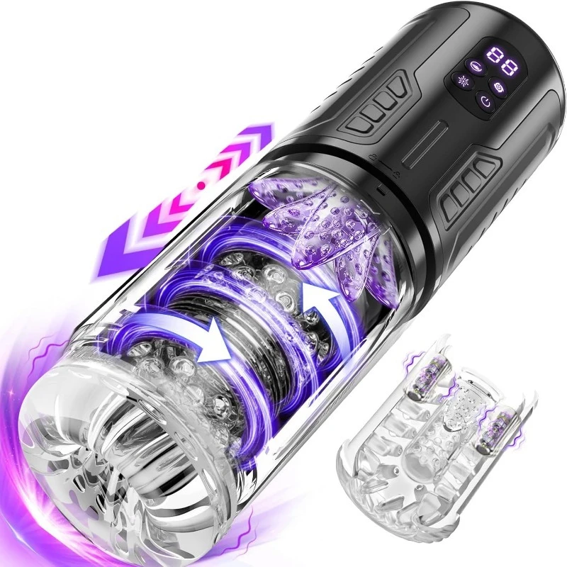 Male Masturbator Sex Toy for Men Male Stroker Telescopic Rotating Double Vibration Interstellar Male Penis Masturbator Blowjob