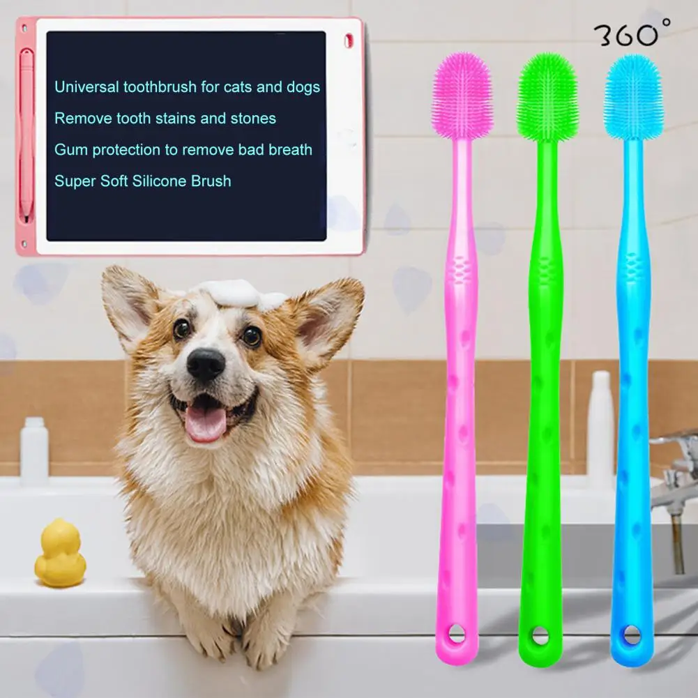 Multi-directional Pet Toothbrush Gentle Pet Toothbrush for Cats Dogs Super Soft Silicone Bristles for Comfortable for Effective