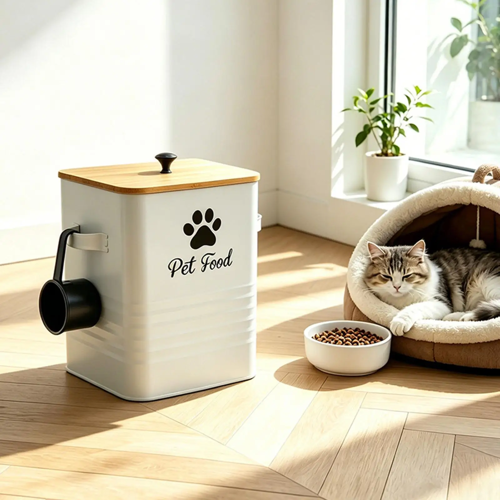 Airtight Pet Food Storage Container Moistureproof Dog Treat Jar Large Capacity Organizer for Dog and Cat Food Feeding Area