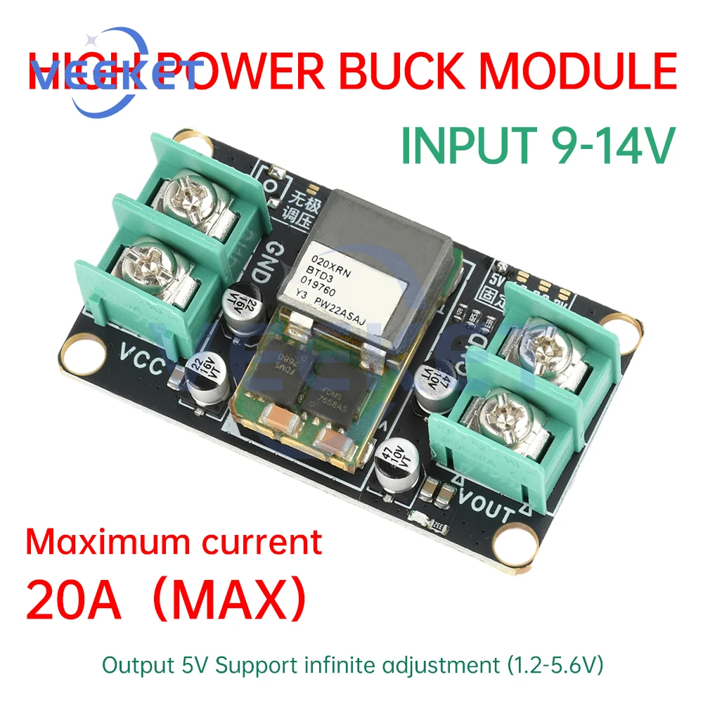 20A DC Step-Down Module Hoog vermogen 9-14V naar 1,2-5,6V Verstelbare spanningsregelaar Industriële kwaliteit Compact Buck Converter