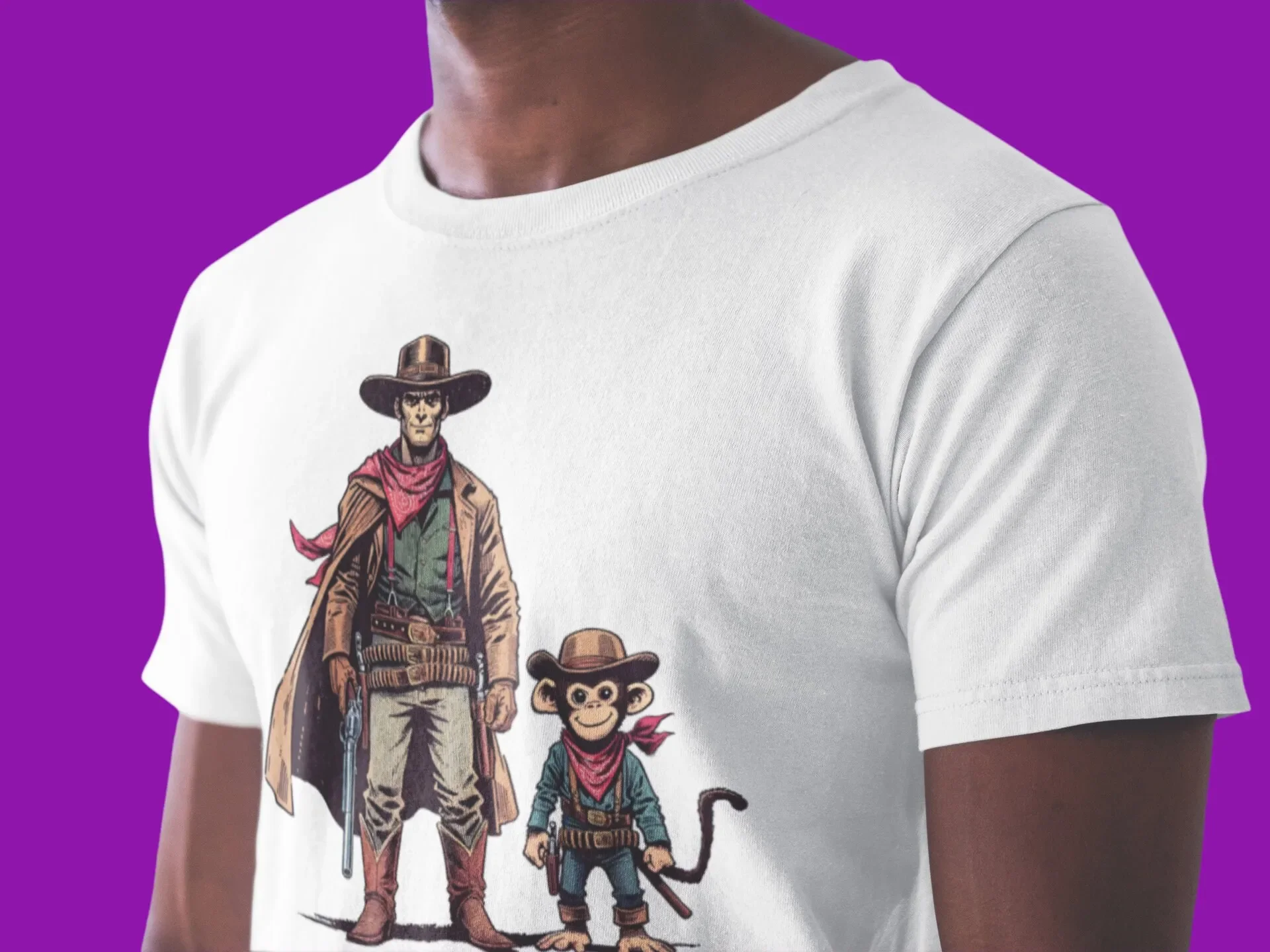 Cowboy T Shirt Monkey Gunslinger Western Outlaw Old WesT Retro Vintage
