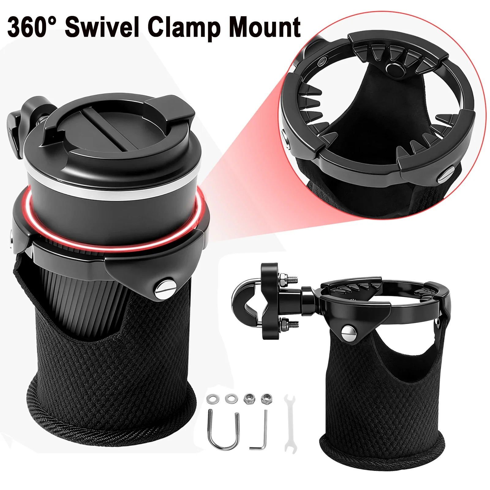 

Motorcycle Cup Holder with 360°Swivel Ball-Mount Drink Holder for 7/8'' to 1 1/4'' Handlebar Bumper Pole Mount for ATV/UTV/Scott