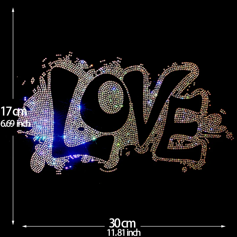 

High-quality DIY rhinestone letter "Love" ironed on T-shirts, jeans and sweatshirts as clothing accessories