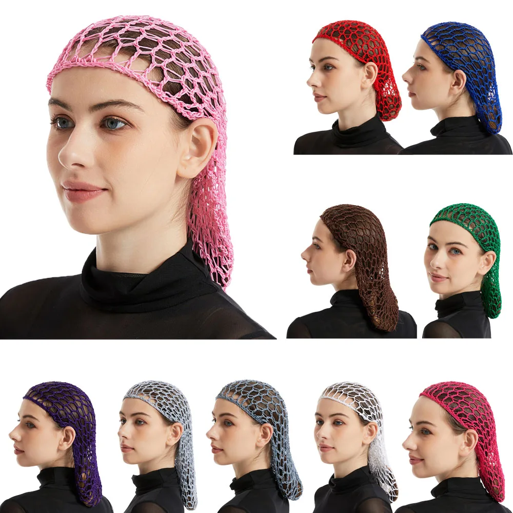 New Wide Band Mesh Snood Hair Net Headbands Lady Turban Hair Accessories Women Soft Rayon Crochet Hairnet Oversize Knit Hat Cap