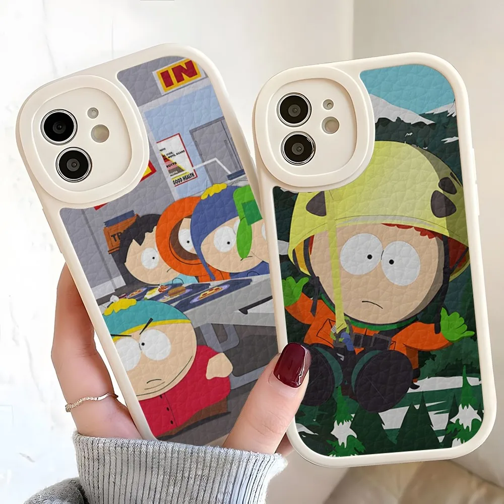 Cartoon S-south Parks Phone Case For Iphone 15 14 12 13 Pro Max 11 Mini X Xr Xs Puls Lambskin Silicone Cover