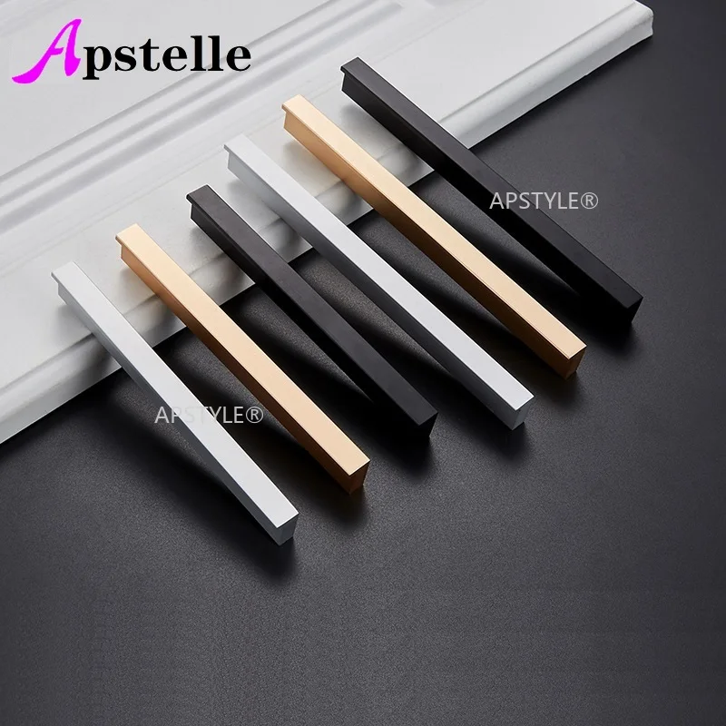 Apstelle ราวจับตู้ลิ้นชักอลูมิเนียมมือจับประตูตู้สีดำสีทอง, ราวจับตู้เสื้อผ้าตู้เสื้อผ้าแบบทันสมัยเคสอุปกรณ์เหล็กเครื่องตกแต่งบ้านแบบดึง