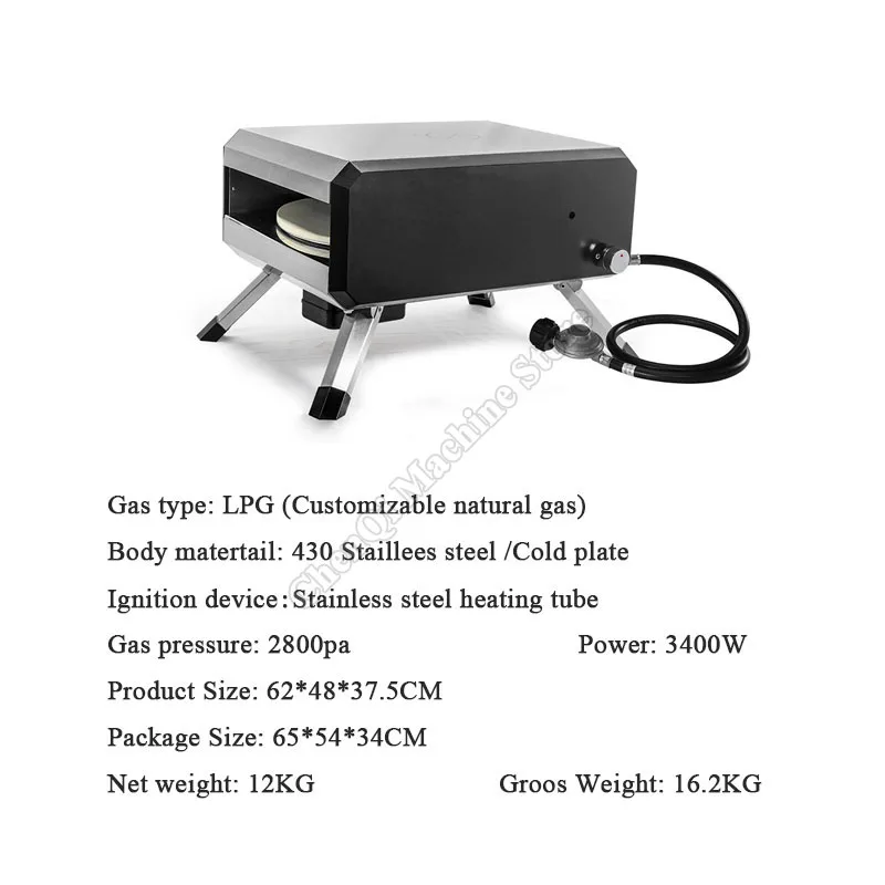 فرن بيتزا صغير خارجي يعمل بالغاز، فرن خبز تورتة البيض من الفولاذ المقاوم للصدأ مقاس 14 بوصة