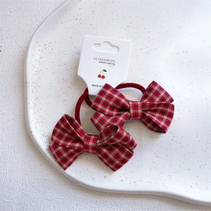 Lazos para el Cabello con Lazo Rojo a Cuadros para Niñas, Elásticos, Sin Daños, para Cola de Caballo, Lindos Lazos para el Cabello de Bebés y Niñas Pequeñas, 2 Piezas, Accesorios para el Cabello Antideslizantes