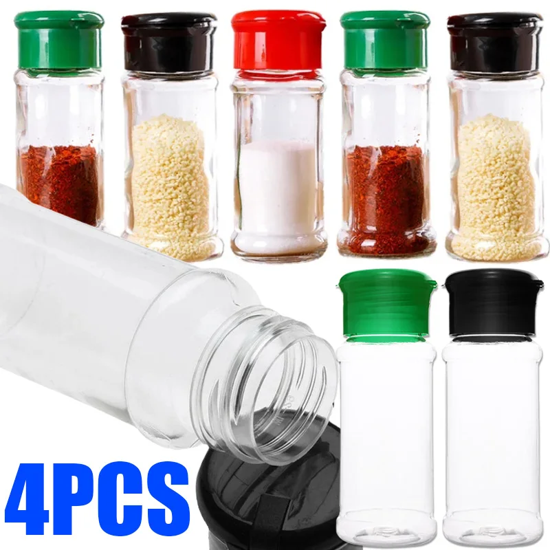 4/1PCS Plastic Spice Bottle Pepper Shaker Salt Seasoning Jars Barbecue Condiment Bottles with Lids Kitchen Storing Containers