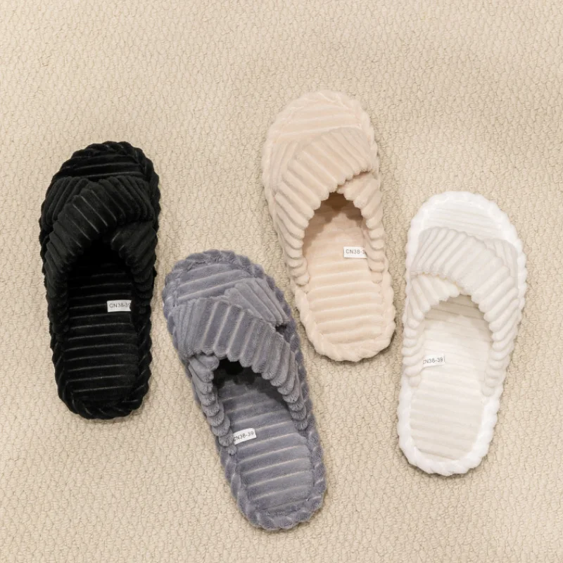 Men's Solid Color Household Crossover Slippers Indoor Bedroom Wooden Floor Quiet Lightweight Breathable Comfortable Home