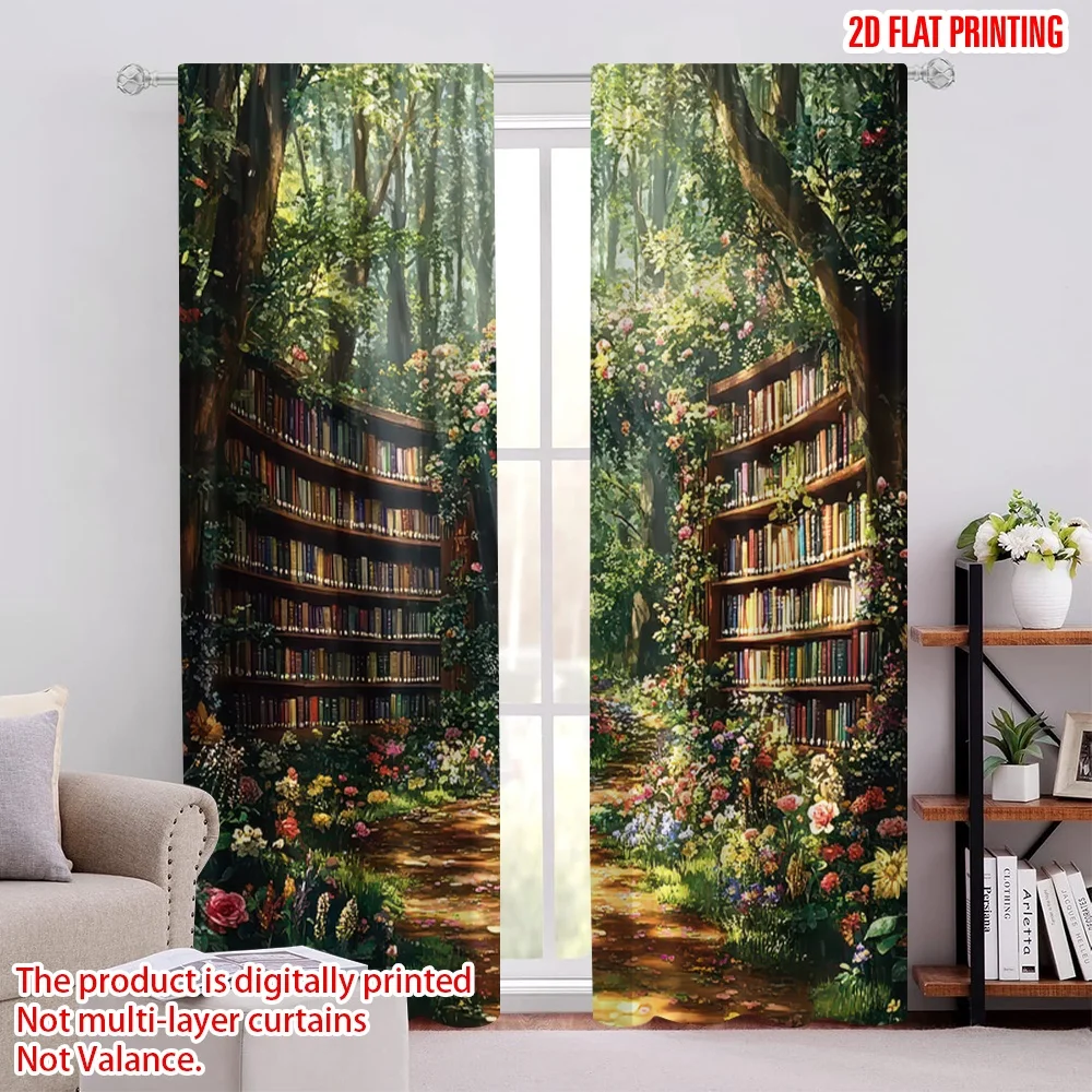 

2pcs Drapes Fantasy Bookshelf Forest Blackout Polyester Festive Holiday Use for Indoor Celebrations
