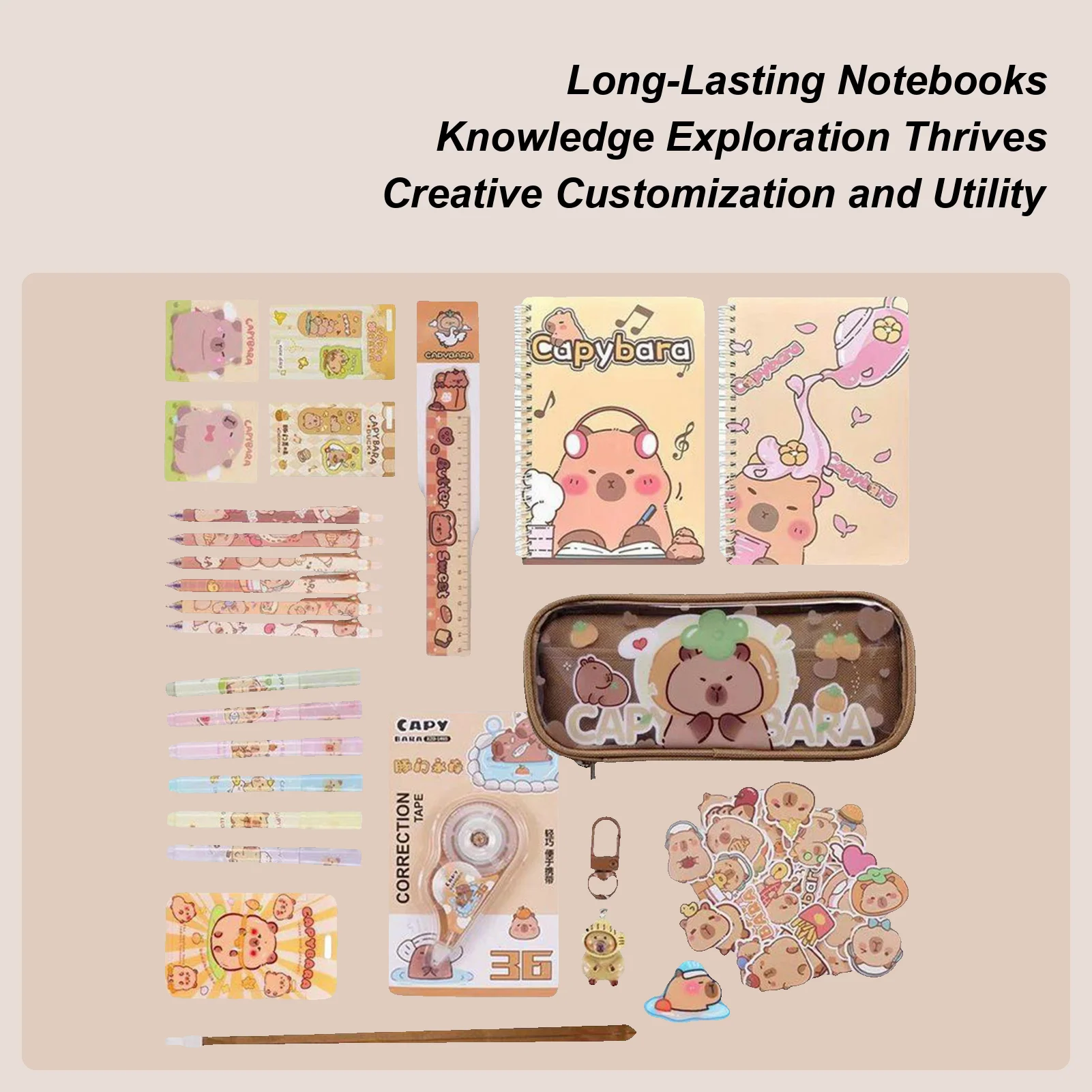 

Набор канцелярских принадлежностей «Капибара», наклейки, ручки, линейка, милые канцелярские принадлежности, школьный пенал, комплект для детей-подростков, для девочек-подростков, для классной комнаты, домашнего офиса