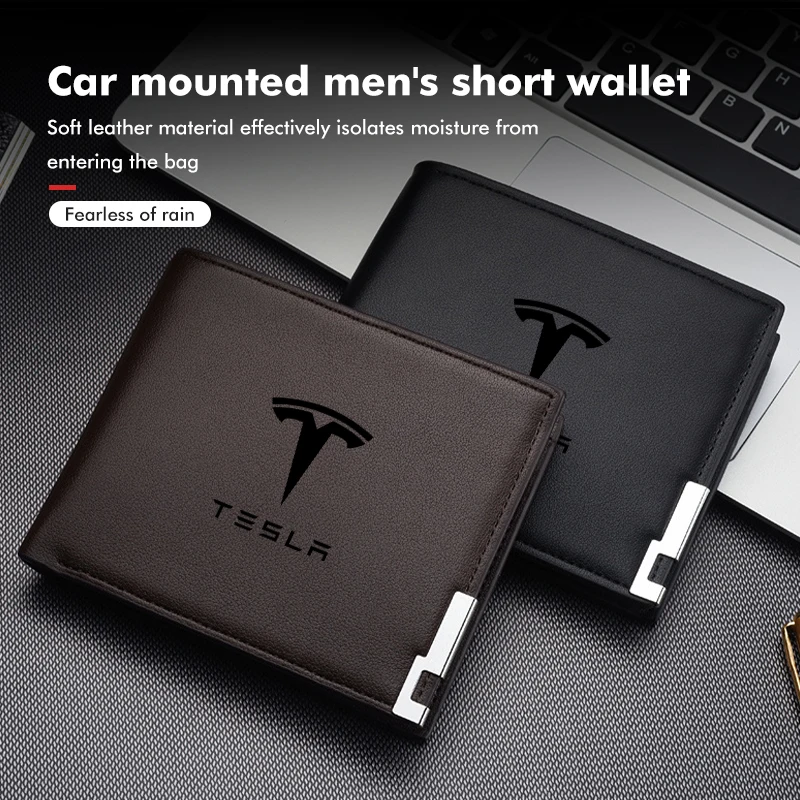 Car Short Men Wallet Purse With Card Holder License Accessories For Tesla Model 3 Y S X Roadster