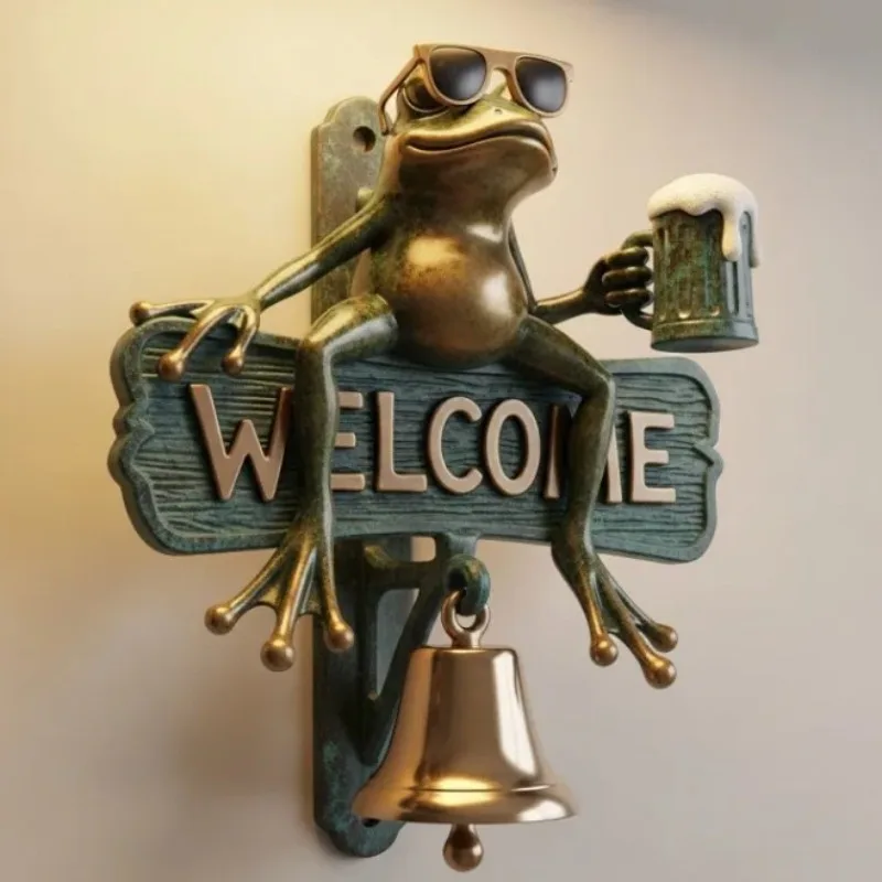 Decorative Door Hanger for Front Doors Porch Home Decorations Chill Frog Doorbells Cool Beer Frog Welcome Bells Gift  Doorbells