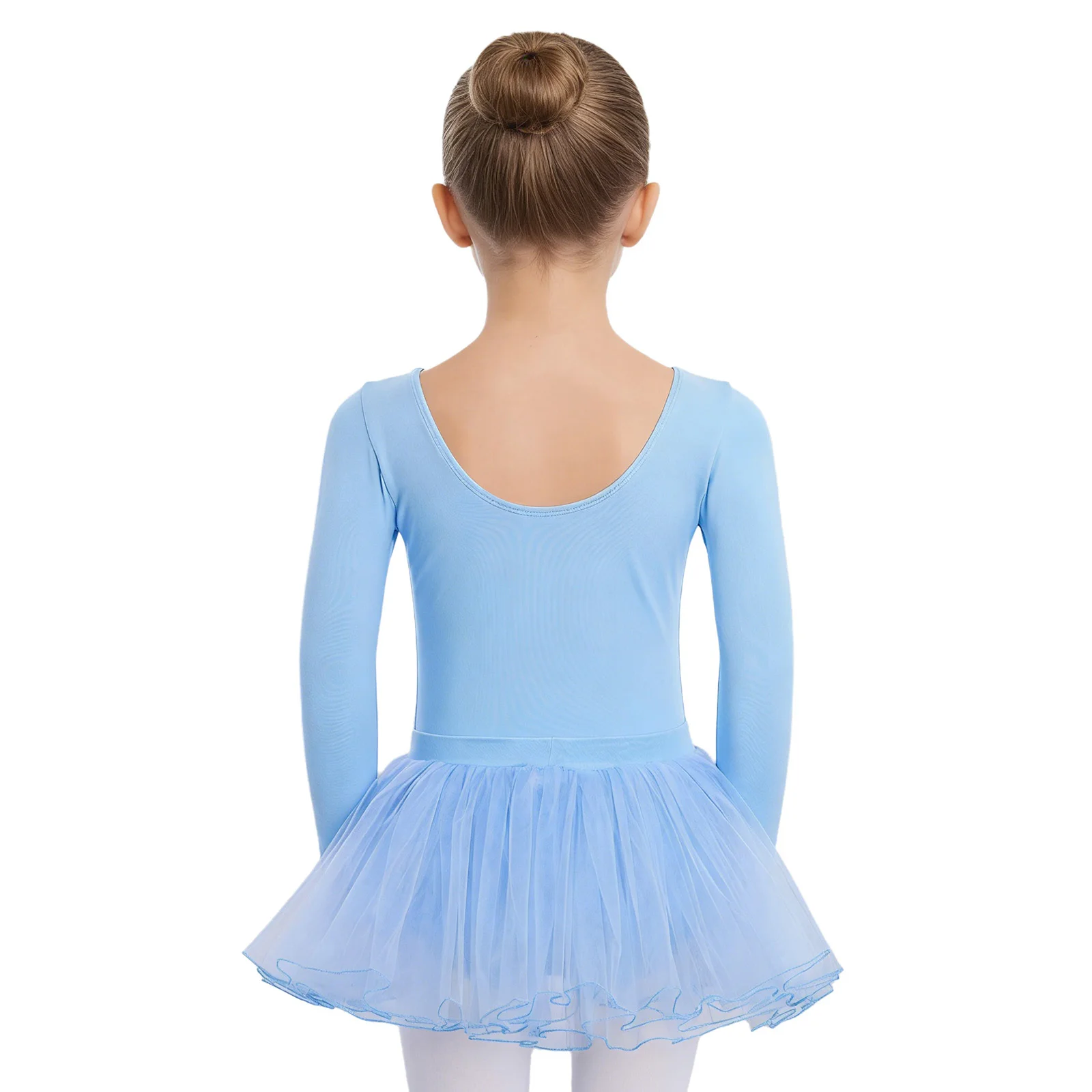 

Kids Girls Ballet Outfit Ruched V-Neck Long Sleeve Solid Leotard with Tulle Tutu Skirt for Ballerina Dance Practice Performance