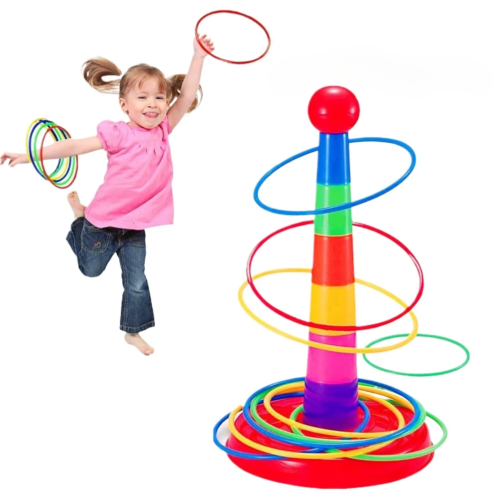 Set di giochi di lancio di anelli sportivi in plastica colorata per bambini, regali di giochi per feste di Natale in famiglia di giocattoli esterni, giocattoli educativi sportivi per bambini