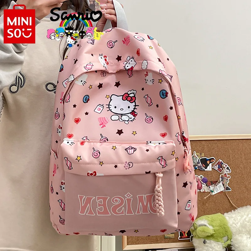 

MINISO 2024 New Student Backpack Fashionable and High Quality Girl Backpack Cartoon Large Capacity Functional Women's Backpack