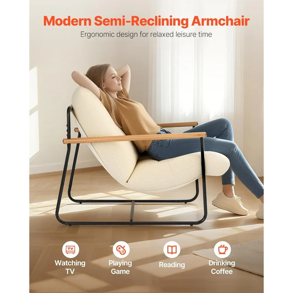 كرسي VEVOR Accent، كرسي بإطار معدني مع مساند للذراعين خشبية، كرسي حديث مريح منجد، مع وسادة إسفنجية ناعمة، منفصلة #4