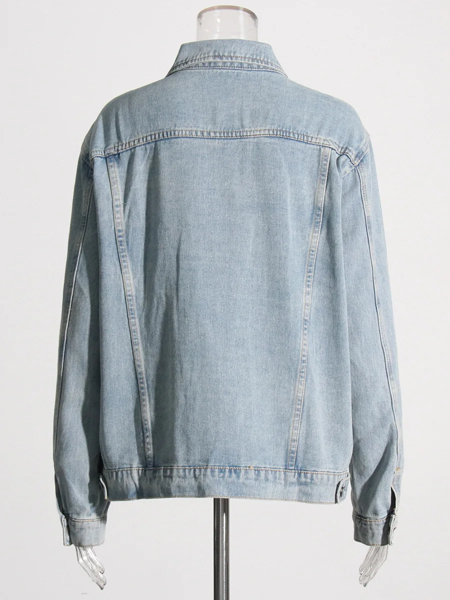 Korean Style Denim Jacket 2025 Autumn Patchwork Flap Pocket Classy Casual Loose Single Breated Outwear