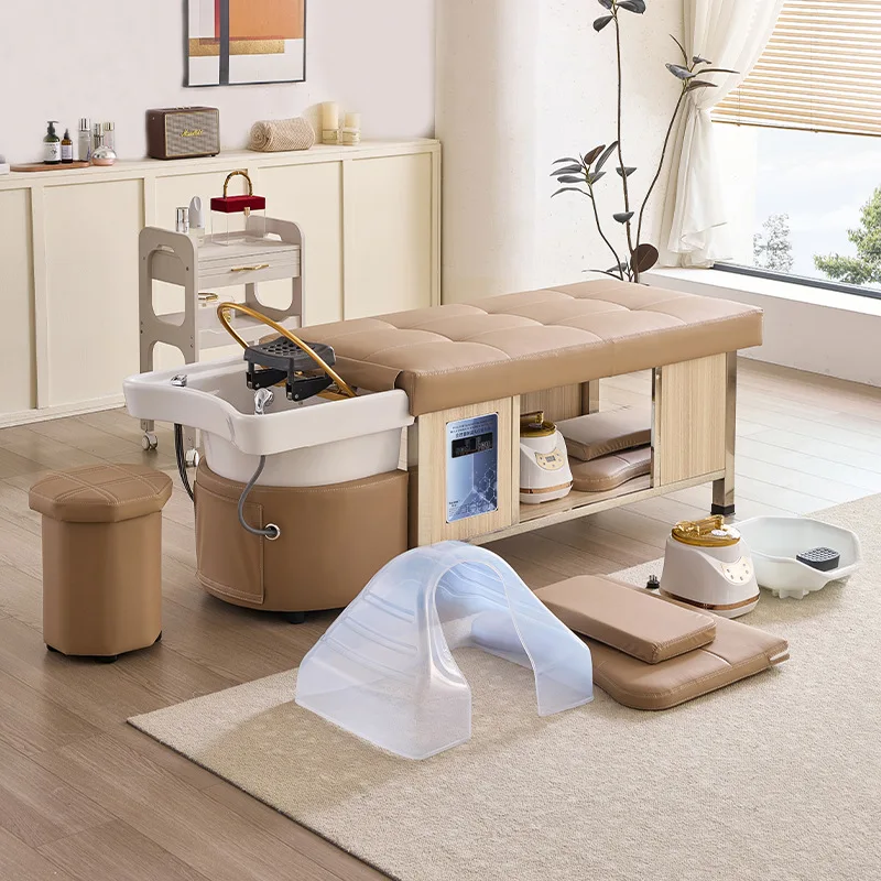 

Nordic Massage Shampoo Bed Thai Hair Treatment Stainless Steel Water Cycle Barbershop Fumigation Beauty Salon Furniture FYSC