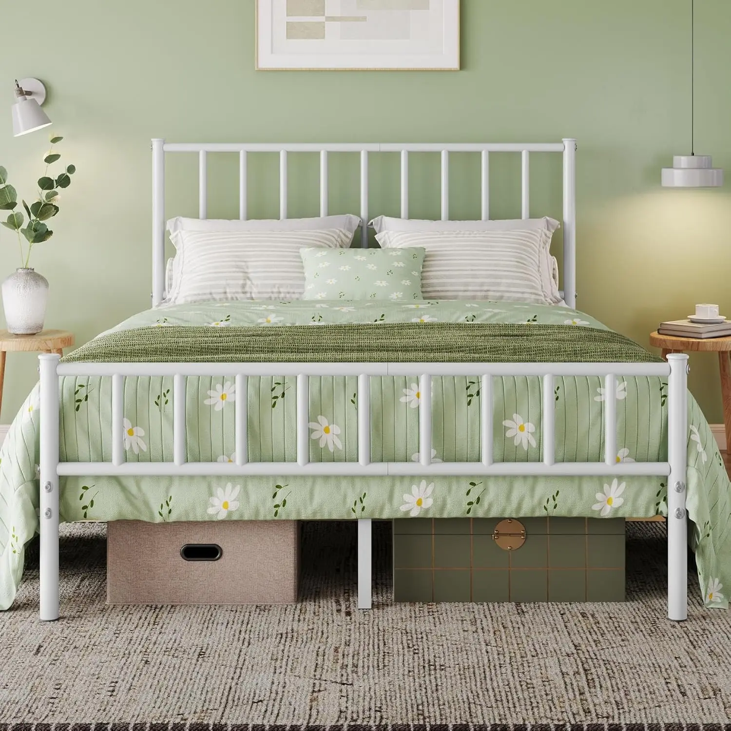 

Full Size Metal Platform Bed with Headboard, Underbed Storage, Easy Assembly, No Box Spring Needed