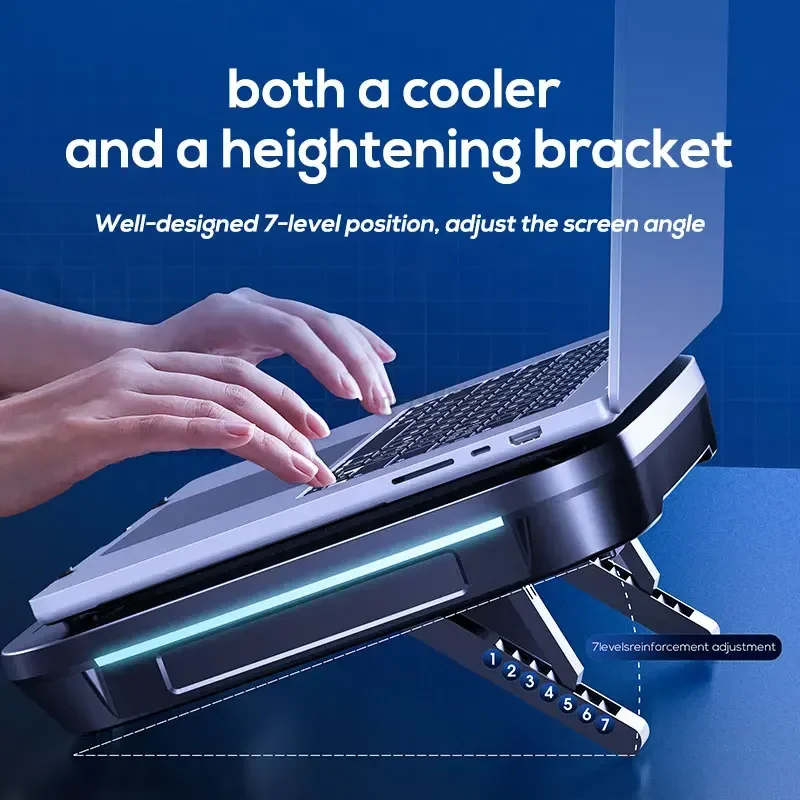 FL08 7 Angle Adjustable Powerful Fan Notebooks Cooling Pad for 14-19'' Game Laptop Cooler Strong Wind Cooling Stand Base Bracket