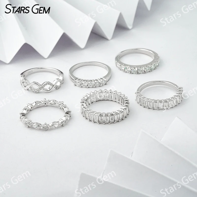 Starsgem S925 Sterling Silver Round Brilliant Cut Moissanite Ring Wedding Ring Eternity Ring