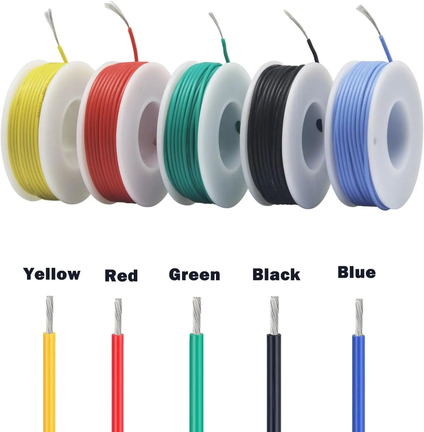 16-30AWG 5 Farben DIY-Kabel Silikonverzinnter Kupfer-Elektronikdraht, 5-20 Meter pro Rolle, Litzenkabel