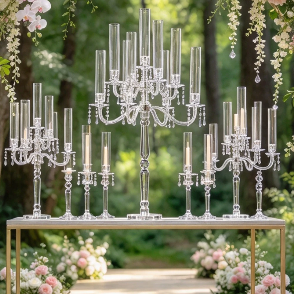 1-12pcs  Clear Candle stick Decorative Pillar Wedding CandleHolder Acrylic Candelabra for Wedding Home Centerpiece Decor