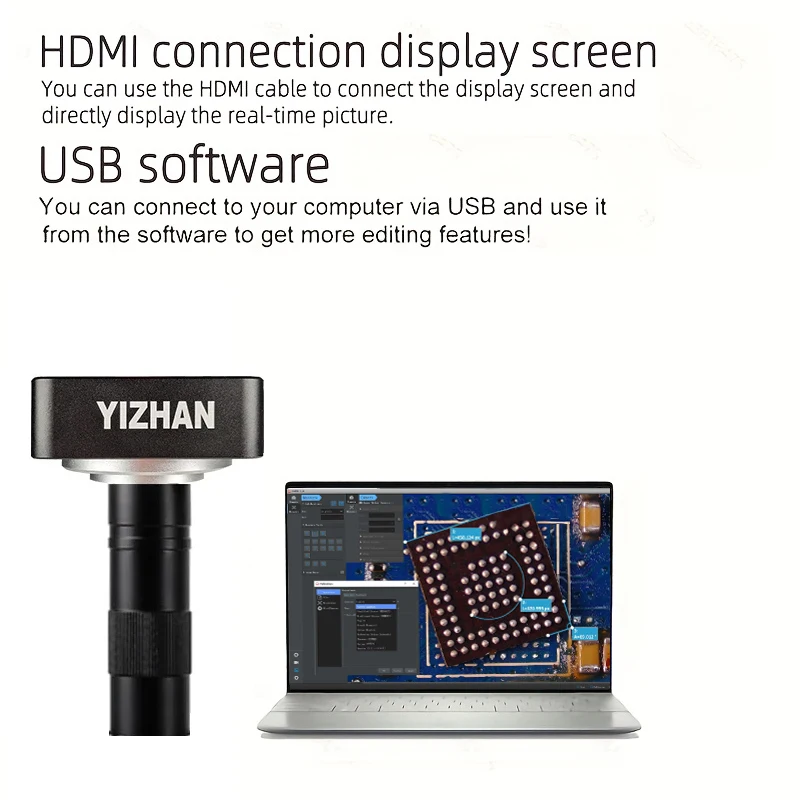 YIZHAN 60MP Electronic Microscope USB HDMI 4K Industrial Microscope 150X Zoom Lens Soldering Phone Repair Antique Observation