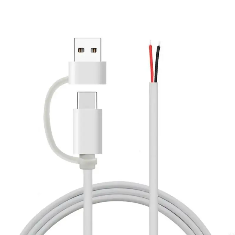 USB C to 2-контактный кабель с открытым концом, 5 В/2 А, USB Type C, штекер, 2-контактный разъем, сменный провод питания, кабель «сделай сам», для светодиодного освещения