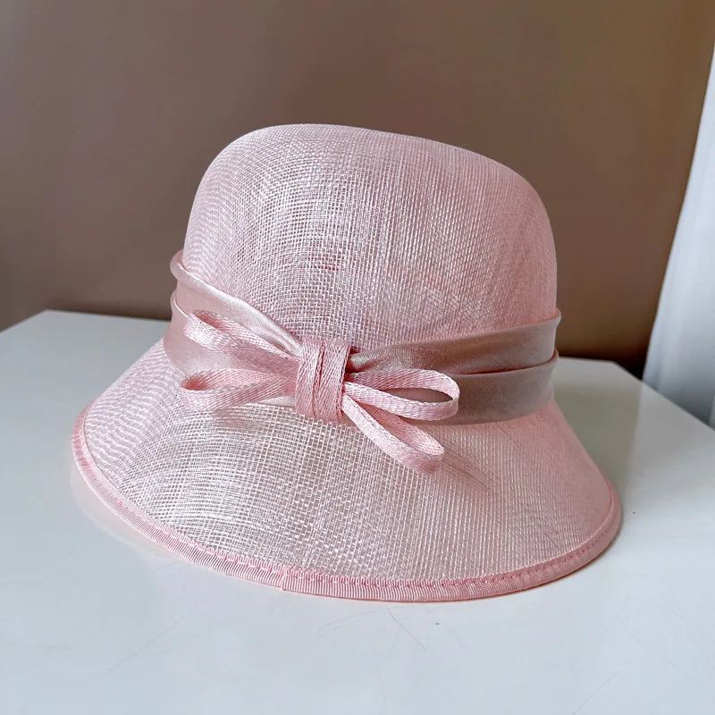 High quality Hepburn style bow Linen Fisherman hat Delicate elegant women\'s banquet basin hat holiday fashion hat trend