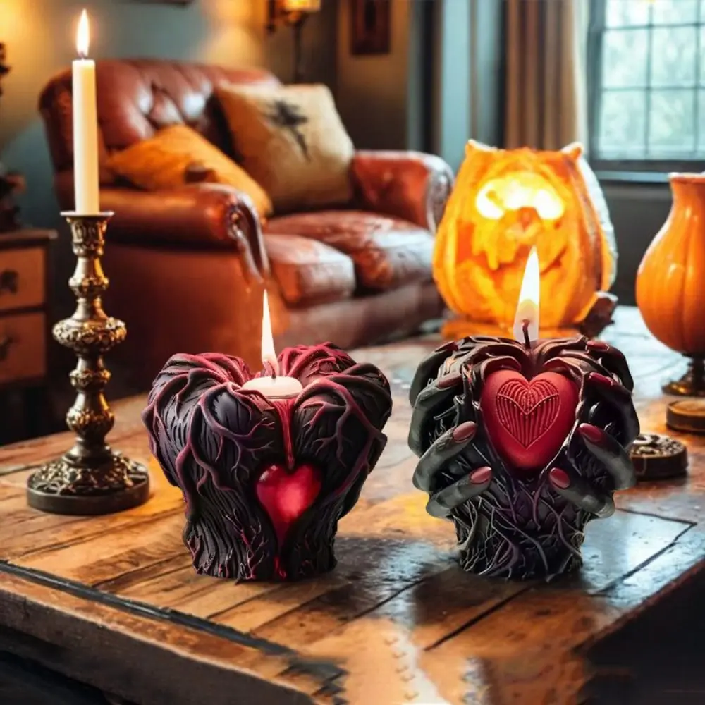 3D Halloween Heart Candle Mold Soft Non-stick Hand Holding Heart Candle Mold Simulation Handmade Holding Heart Mold