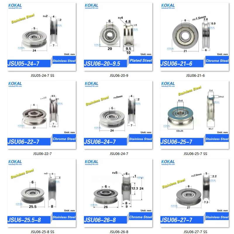 1PCS mini U groove V round bottom steel bearings 5cm pulley, 6mm guide wheel, wire rope lifting wheel 6301RS bearing 12-60mm