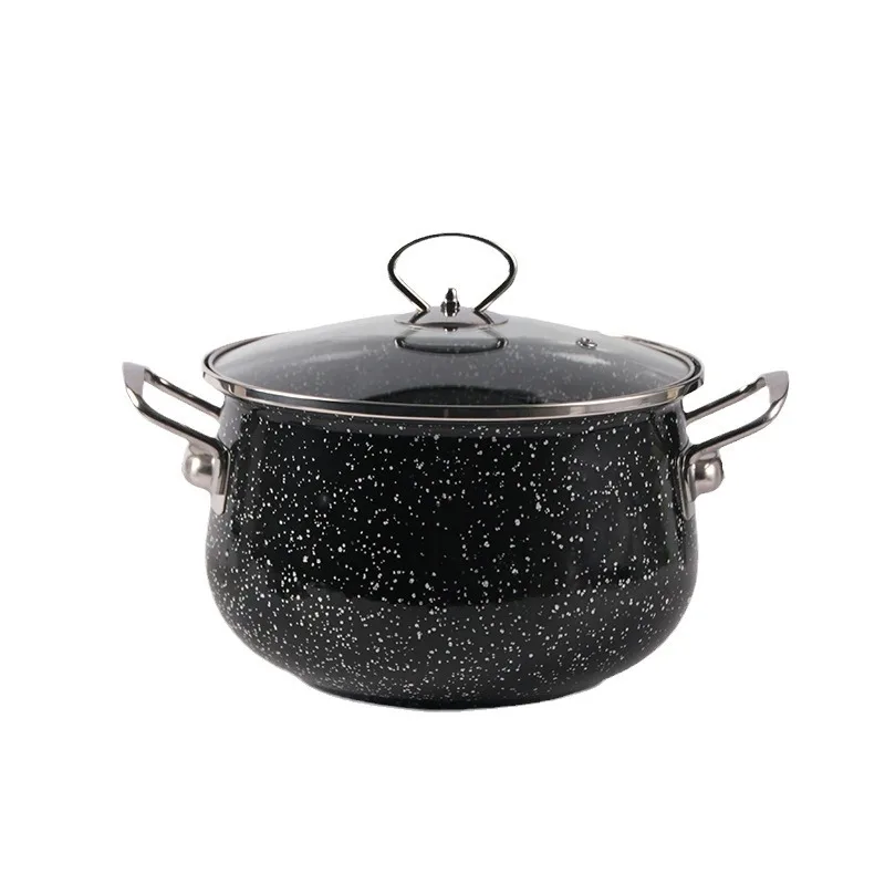 Enamel Non-stick Casserole Pots Double Ear Pot Starry Sky Pot With Glass Lid