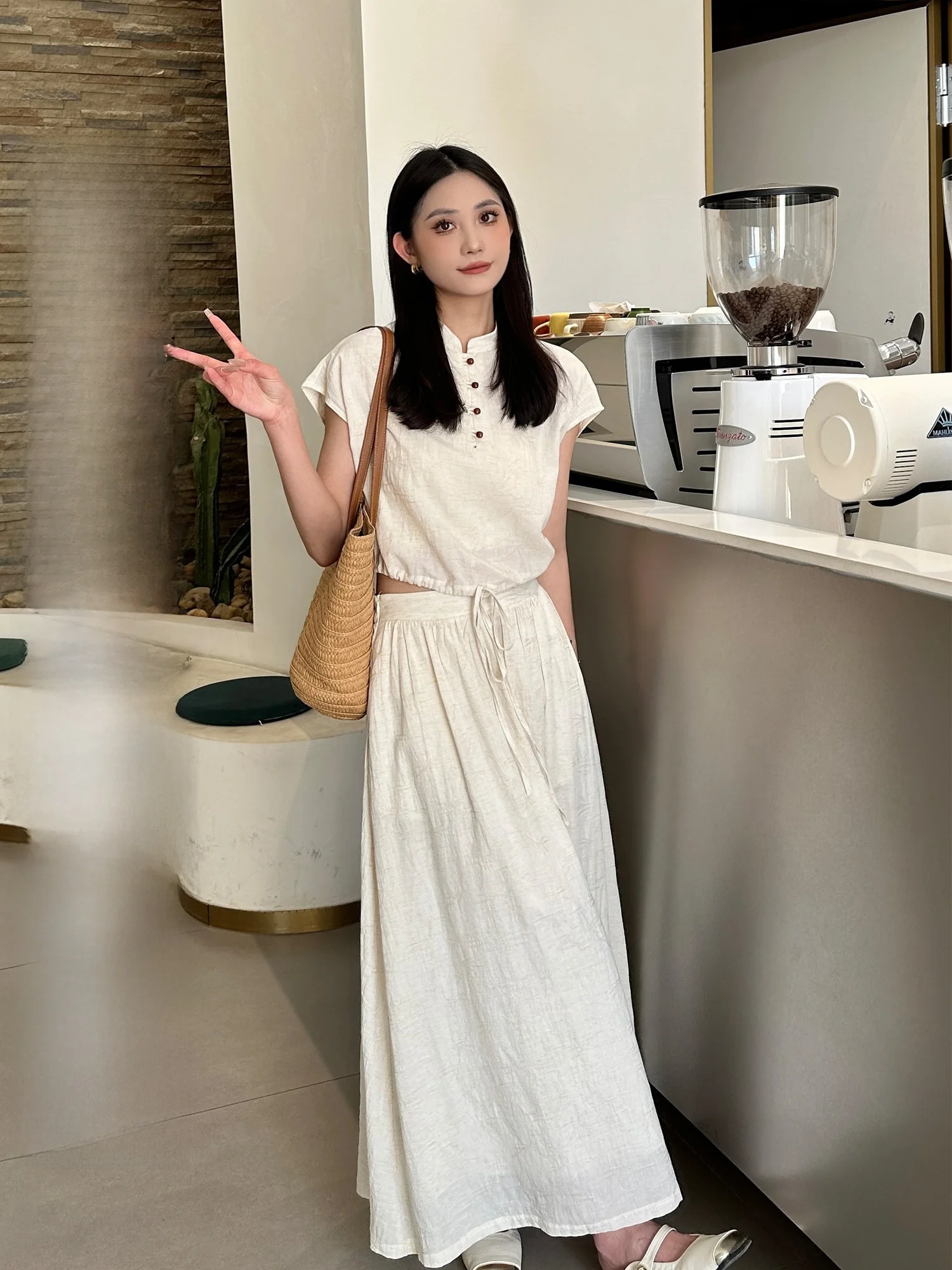 

Summer New Sle Women's ort Sve Set f Skirt Design Sensation Slimming Lazy Sle Long Dr Two Piece Suit Cotton Bu...