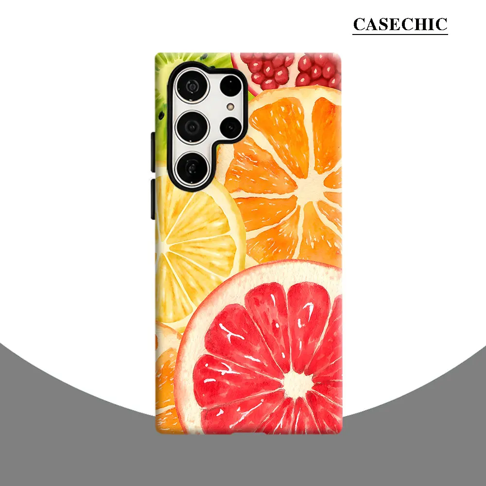 Watercolor Citrus Phone Case for Samsung Galaxy S26 S25 Ultra S24 S23 Ultra Plus Shockproof Double layer tough Back Cover