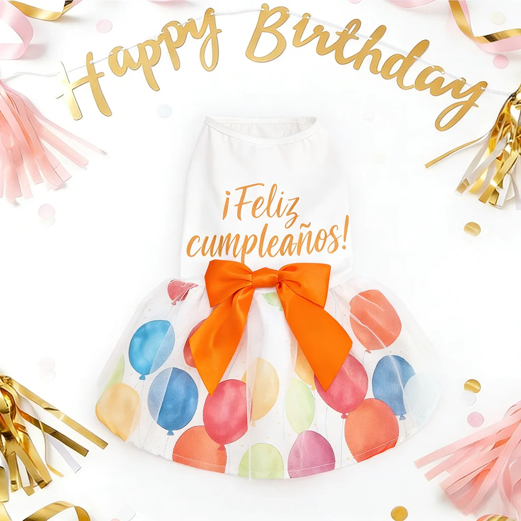 Vestido cumpleaños falda globos perro pequeño elegante cómodo festivo - imagen 2