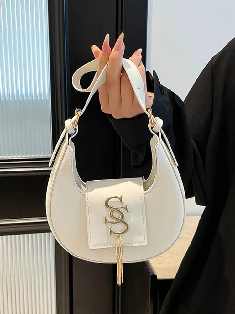 Fashion Women tassels Shoulder Bag PU Leather Small Handbags Purses Retro Semicircle Bags Female Clutch Tote bolsas de mujer y2k