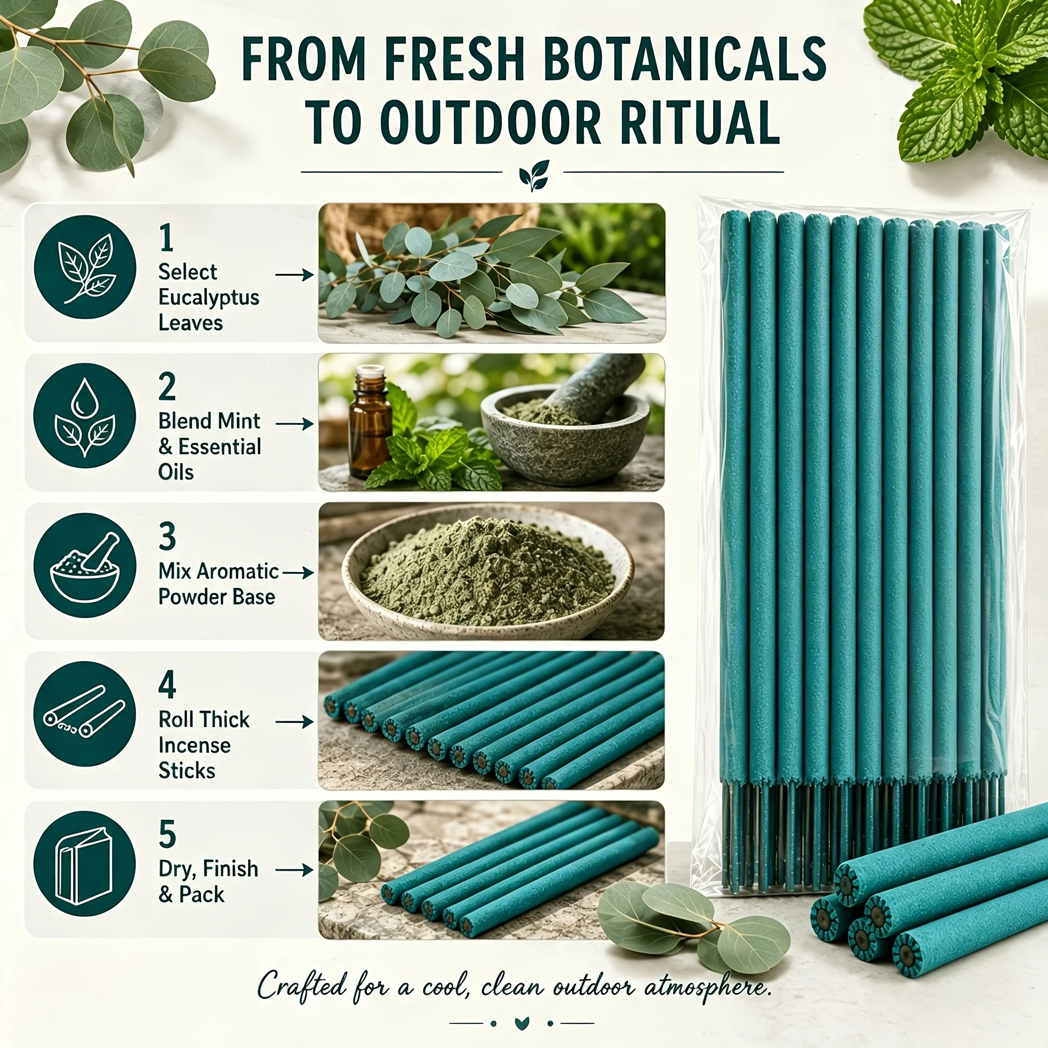 7mm Ultra-Thin Mint-Scented Incense Sticks, 27cm Extra-Long Handmade Bamboo Incense Sticks, Crafted from Incense Powder and Essential Oils Such as Mint, Lemongrass, and Vanilla, Can Burn for over 2 Hours, with a Rich and Long-Lasting Fragrance, Suitable for Indoor and Outdoor Use